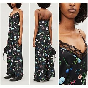 Paper London Women’s Floral Black Maxi Dress Lace Trim Size S 
Sleeveless‎